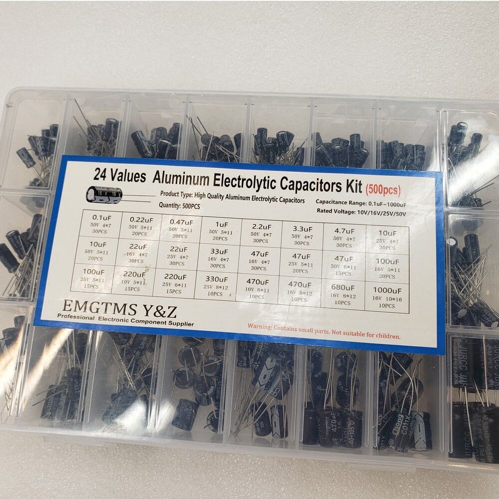 500-Piece Aluminum Electrolytic Capacitor Assortment Kit